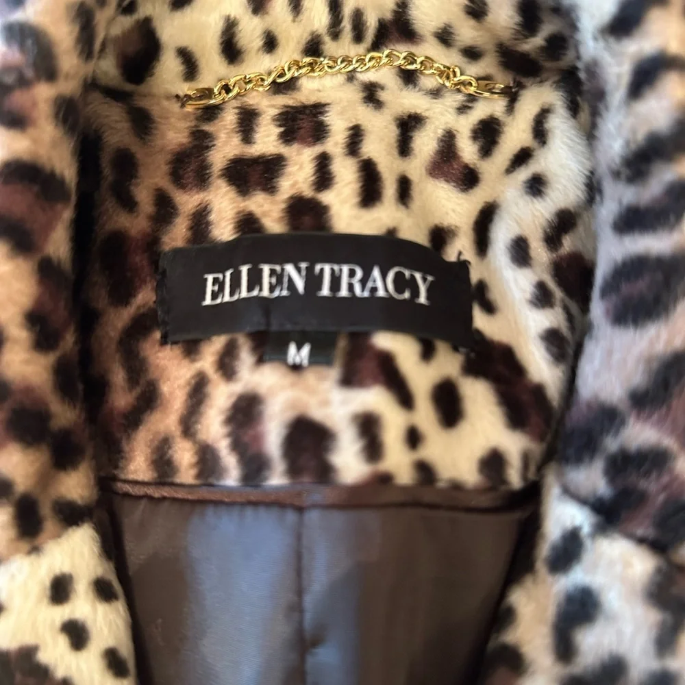 Ellen Tracy Brown Leopard Print Teddy Jacket - Picture 2 of 7